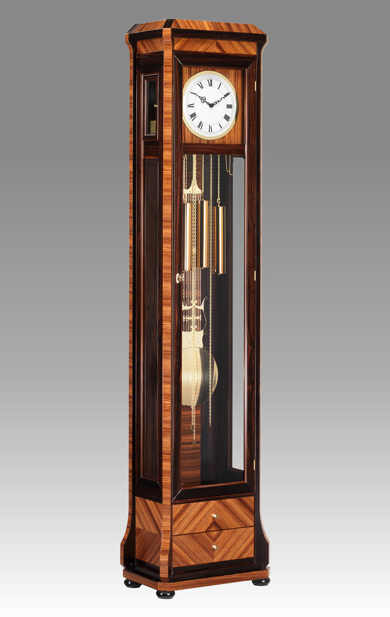 Grandfather clock Art.565/2 Ebony and zebrano with 2 drawers